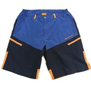 Merrell Mens Hiking Shorts Blue Black Orange Colorblock Cargo Outdoor Size Med
